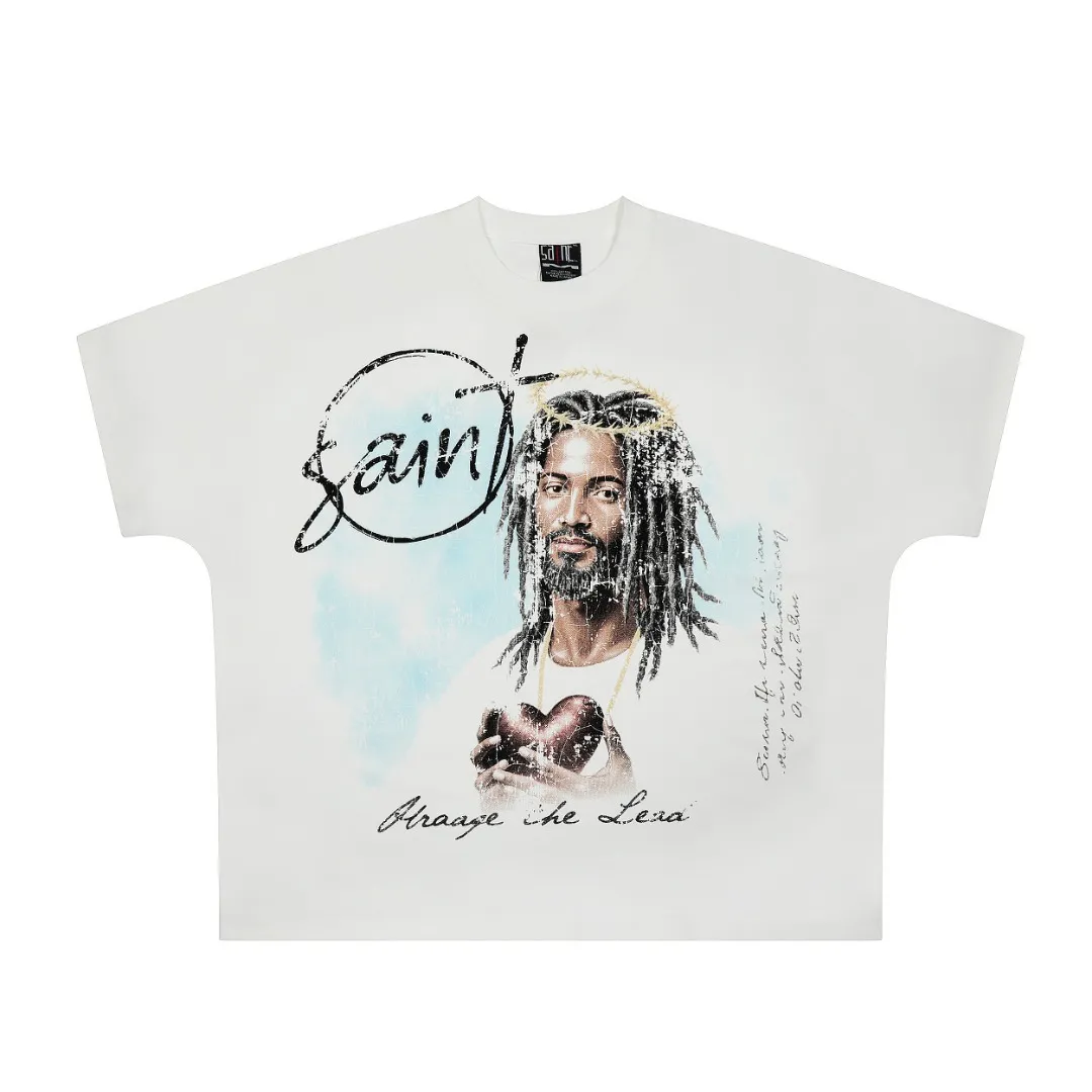 SAINT vintage American fashion special version one-piece short-sleeved T-shirt Wholesale price: 118 Size: M L XL Style number: 2155 Color: white